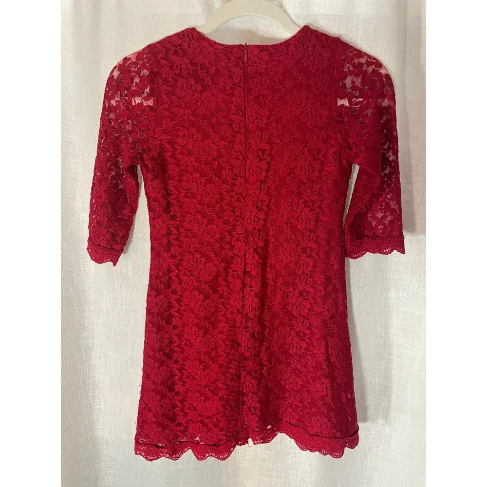 April‎ Girl Red Lace Dress Girls Large 3/4 Sleeve Pre-teen EUC